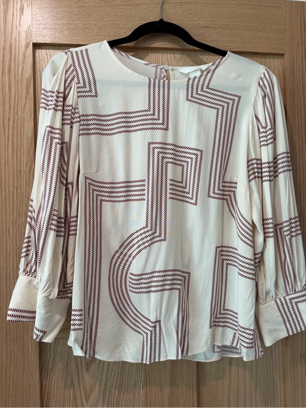 H&M Cream Blouse with Burgandy Geometric Print